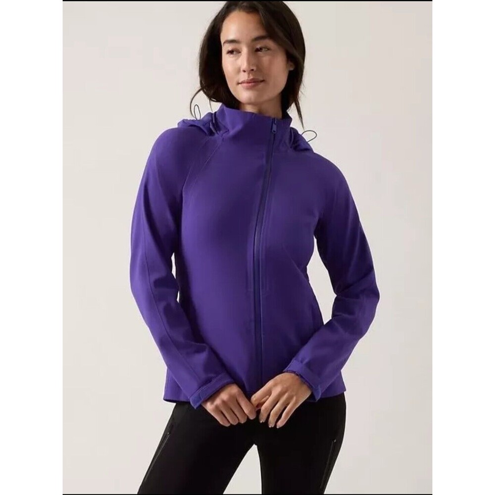 NWT Athleta Small Glacier Softshell Jacket Noble Blue Purple Detachable Hood New